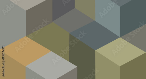 Abstract geometric background with 3D cube shapes in earthy muted tones arrangement