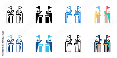 Political debate icon set multiple style collection 
