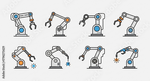 Robotic arm set, showcasing automation, manufacturing, and industrial technology in a clean and modern design