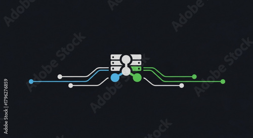 Modern data center vector concept with server rack and connection lines data storage, cloud computing, and network infrastructure technology background with server rack isolated on