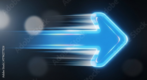 A vibrant blue arrow streaks across a dark background, symbolizing speed, direction, and progress, with a sense of urgency and forward momentum