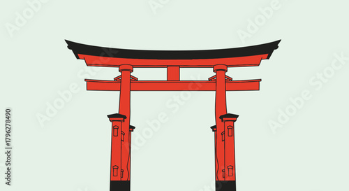 Minimalist Illustration of a Traditional Japanese Torii Gate against a Plain Background