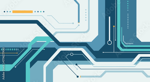 Abstract technological background with circuit board elements and data streams visualization