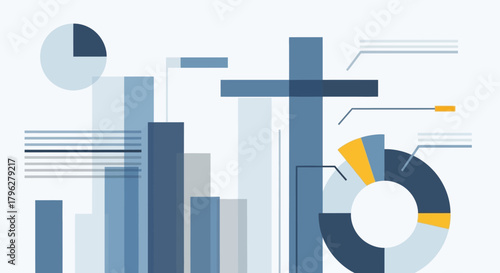 Financial data visualization featuring bar charts and pie charts offering business insights and
