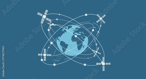 Global communications network with satellites orbiting earth for information technology