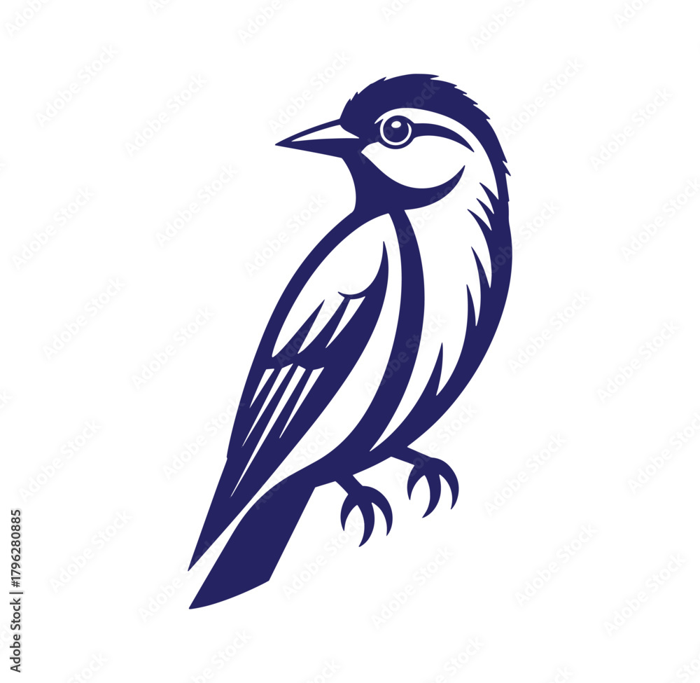 Fototapeta premium Stylized blue bird illustration on white background suitable for logos and designs