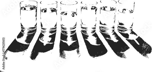 Glasses of water sketch, hand drawn style with dramatic shadows — stock vector