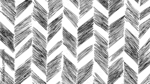 Chevron pattern sketch hand drawn seamless black and white abstract background — stock vector