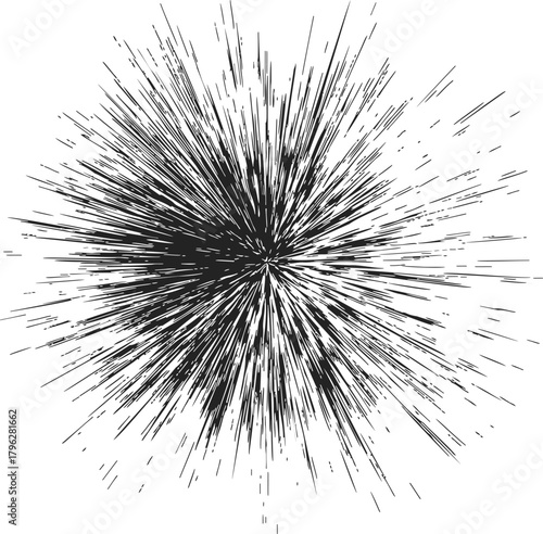Black explosion sketch hand drawn radial burst with dynamic lines — stock vector