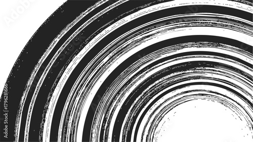 Concentric circles abstract sketch, hand drawn black and white grunge arc pattern — stock vector