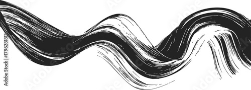 Black brush stroke sketch, hand drawn wavy abstract line art on white — stock vector