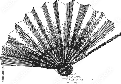 Hand fan sketch, hand drawn folding fan with detailed lines — stock vector