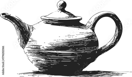 Teapot sketch hand drawn classic ceramic teaware with lid and handle — stock vector