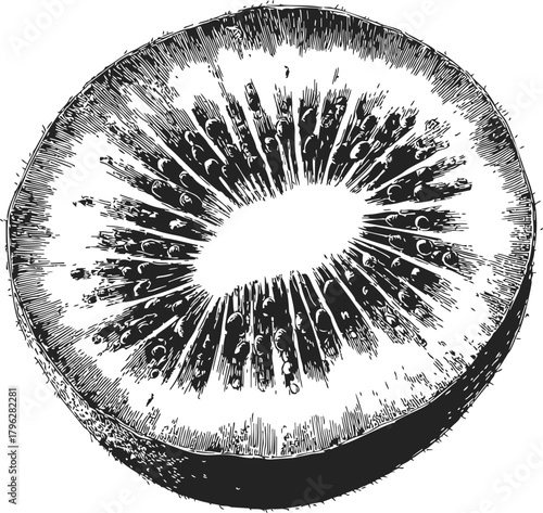 Wallpaper Mural Kiwi fruit slice, hand drawn sketch, black and white line art illustration — stock vector Torontodigital.ca