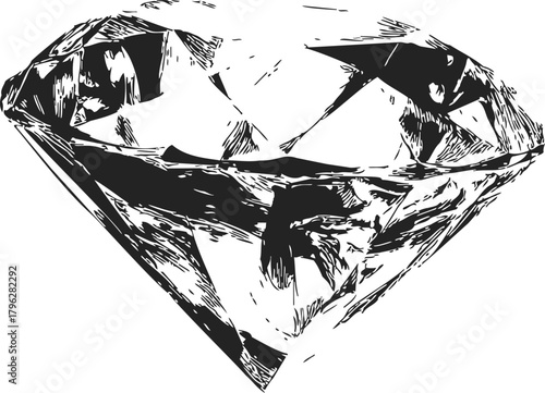 Diamond sketch hand drawn vector, rough faceted gemstone with abstract black and white shading — stock vector