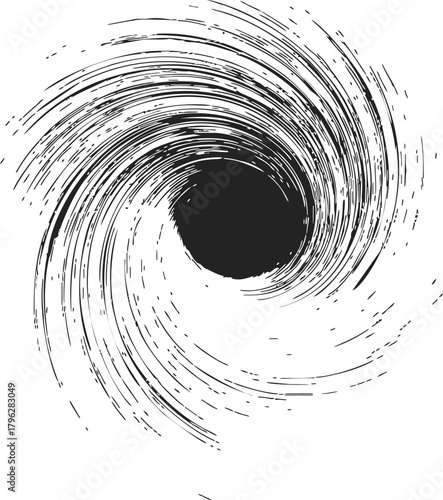 Black hole sketch, hand drawn swirling abstract space vortex on white — stock vector