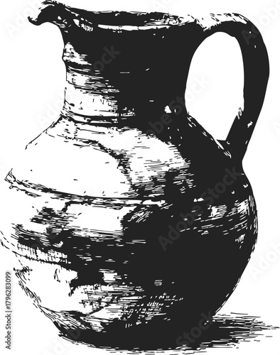 Vintage pitcher sketch, hand drawn rustic ceramic jug with textured shading — stock vector