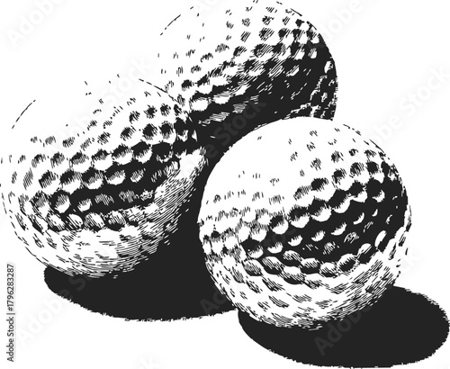 Golf balls sketch hand drawn illustration with detailed dimples and shadows — stock vector