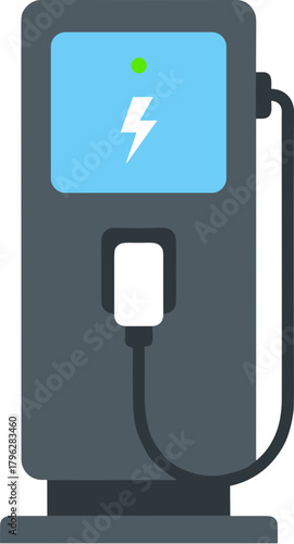Flat Style Electrical Charging Station Detail with Lightning Bolt Sign Category