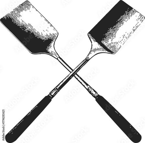 Crossed spatulas sketch hand drawn kitchen utensils with textured handles — stock vector