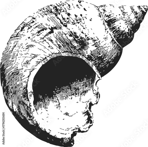 Seashell sketch hand drawn spiral shell with detailed texture — stock vector