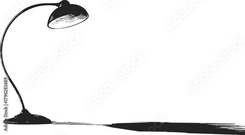 Desk lamp sketch, hand drawn style with long shadow on white background — stock vector