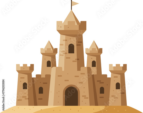 Flat Design Detailed Sandcastle Summer Holiday Vacation Beach Illustration