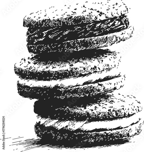 Stacked cookies sketch hand drawn style with textured shading — stock vector