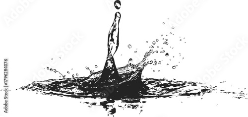 Water splash sketch, hand drawn vector with dynamic droplet and ripple effect — stock vector