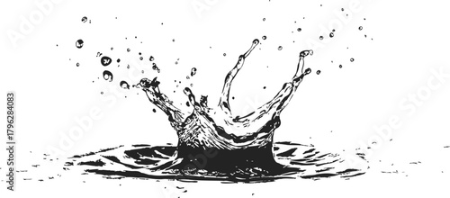 Water splash sketch, hand drawn style with dynamic droplets and ripples — stock vector