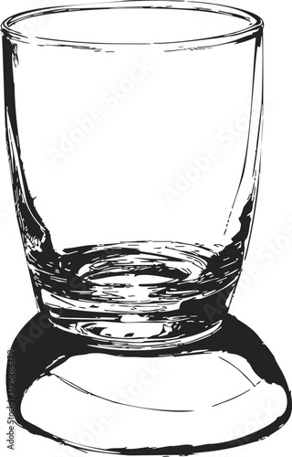 Empty glass sketch, hand drawn style, detailed transparent tumbler on white background — stock vector