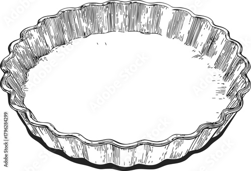 Pie pan sketch, hand drawn style with fluted edges and empty interior — stock vector