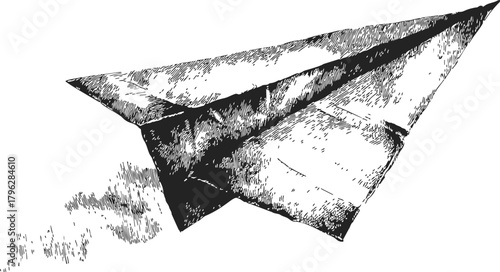 Paper plane sketch hand drawn flying with motion trail — stock vector