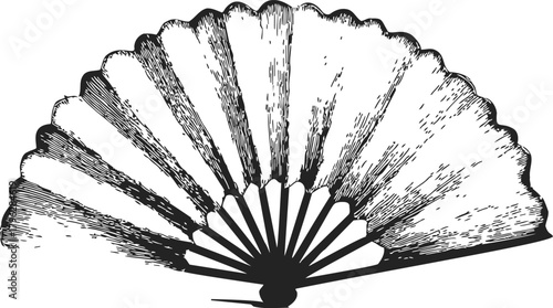 Hand fan sketch, hand drawn vector illustration with detailed folding segments — stock vector