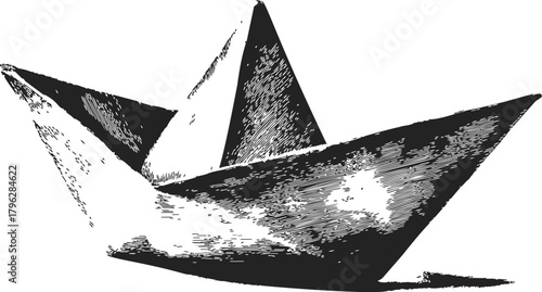 Paper boat sketch, hand drawn vector, detailed origami style illustration — stock vector