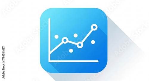 A simple and clean line graph icon on a blue rounded square, perfect for representing data analysis and business trends