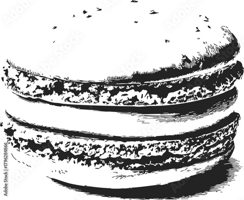 Macaron sketch hand drawn style detailed black and white dessert illustration — stock vector