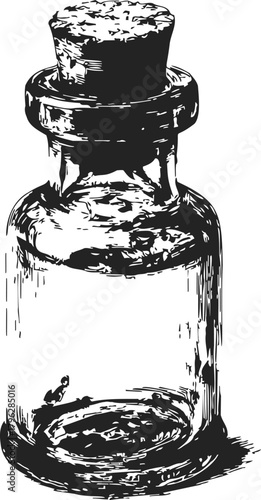 Antique glass bottle sketch, hand drawn style with cork stopper — stock vector