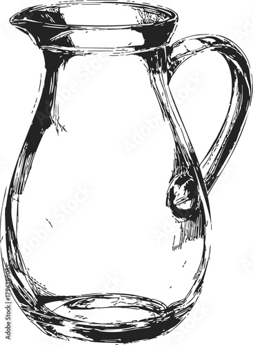 Glass pitcher sketch, hand drawn transparent jug with handle on white — stock vector