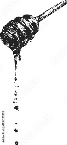 Honey dipper sketch hand drawn with dripping honey and falling drops — stock vector