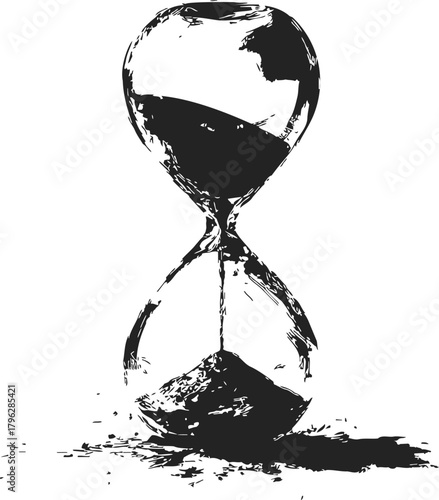 Hourglass sketch hand drawn style with sand flowing and scattered grains — stock vector