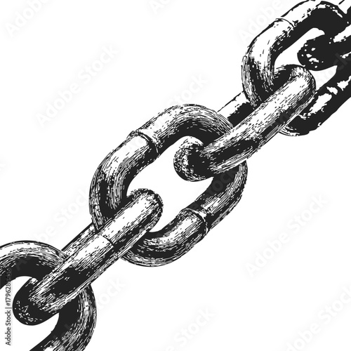 Chain link sketch, hand drawn metal links in diagonal composition — stock vector