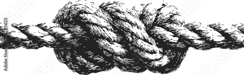 Rope knot sketch, hand drawn style, detailed closeup of tied rope — stock vector