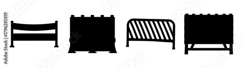 Set of four different construction barriers for traffic control and site security