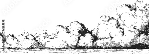 Clouds sketch hand drawn landscape with cumulus clouds and horizon — stock vector