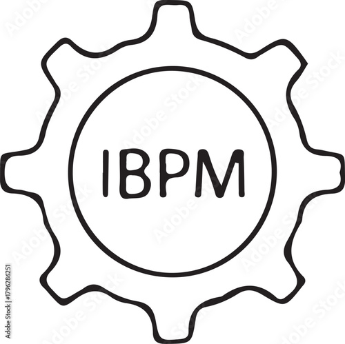 IBPM vector abbreviation inside a cogwheel outline, symbolizing business process management and operations