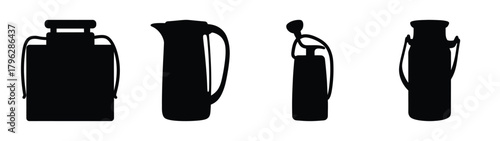 Set of dairy containers and jugs isolated simple icons for milking machines and storage
