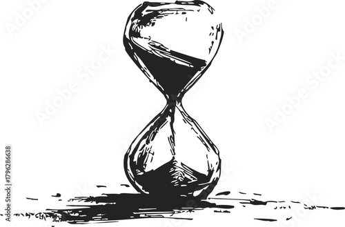 Hourglass sketch hand drawn style with sand flowing on textured surface — stock vector