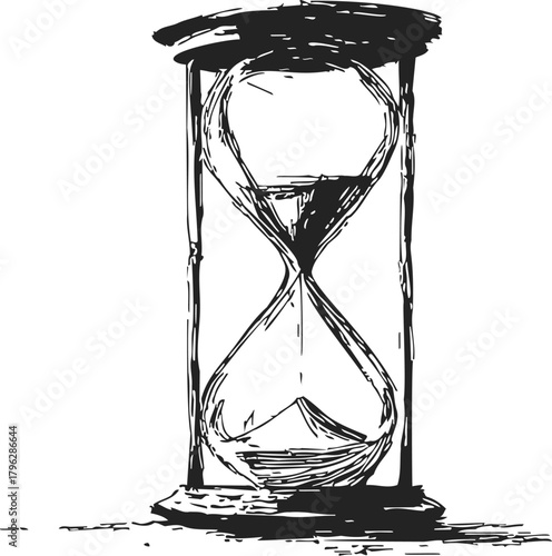 Hourglass hand drawn sketch, sand timer with flowing sand, time passing concept — stock vector