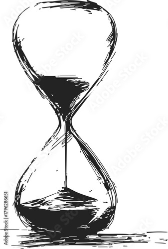 Hourglass sketch hand drawn style with flowing sand and rough lines — stock vector